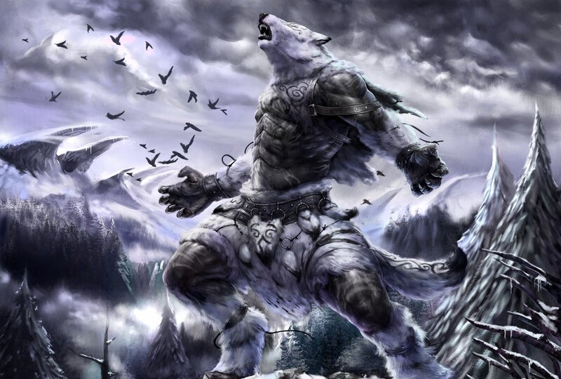 Werewolf in Snowy Landscape — White, Dramatic