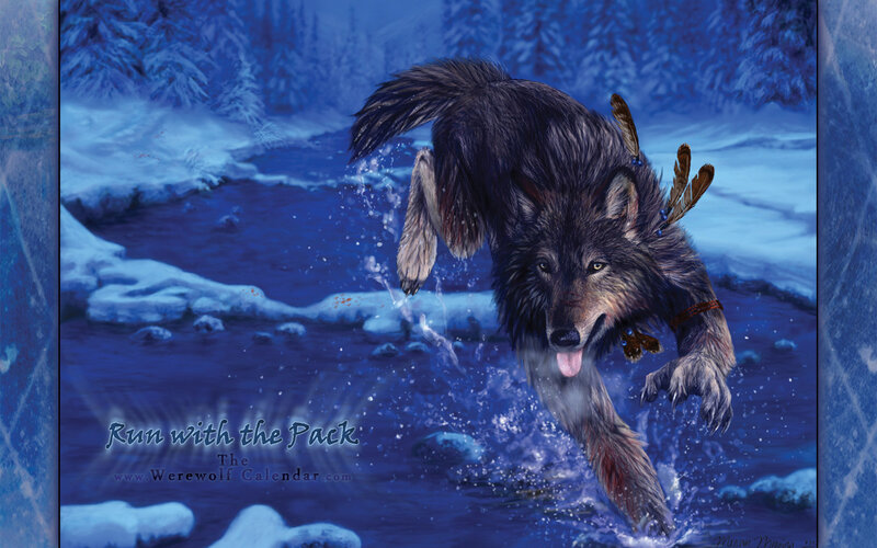 Werewolf Running Through Water