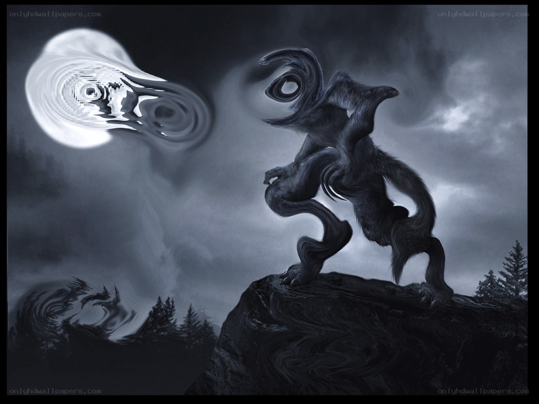 Werewolf under a swirling moon