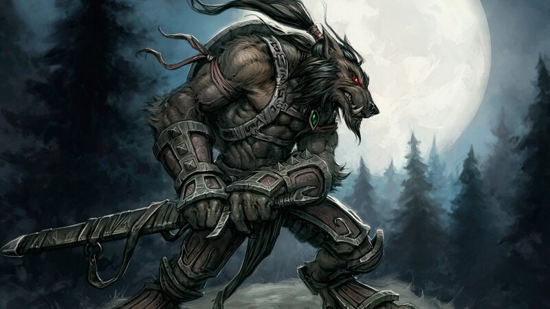 Werewolf Warrior — Gray, Dramatic, Night, Digital Art