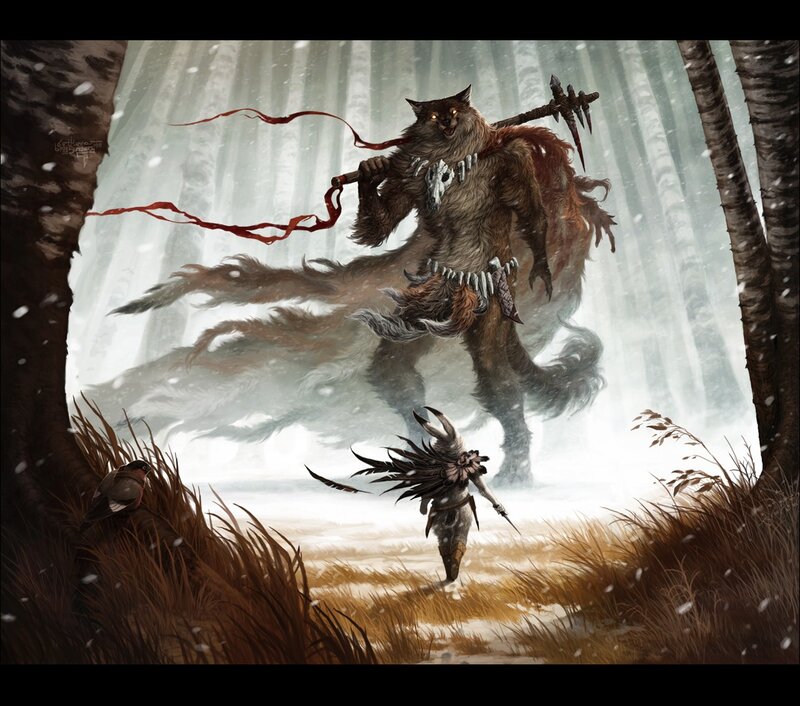 Werewolf Warrior in Forest — Brown, Dramatic