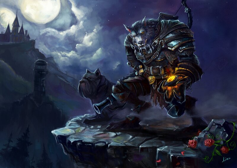 Werewolf Warrior on Cliff — Purple