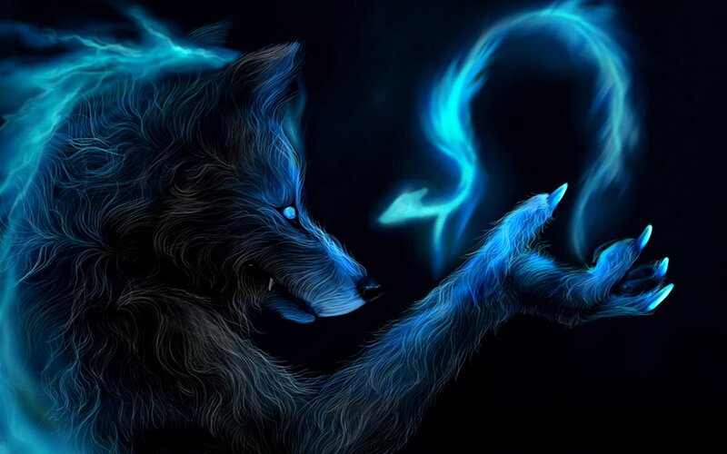 Werewolf with Blue Energy — Dramatic, Night, Digital Art, Blue Energy, Glowing Eyes