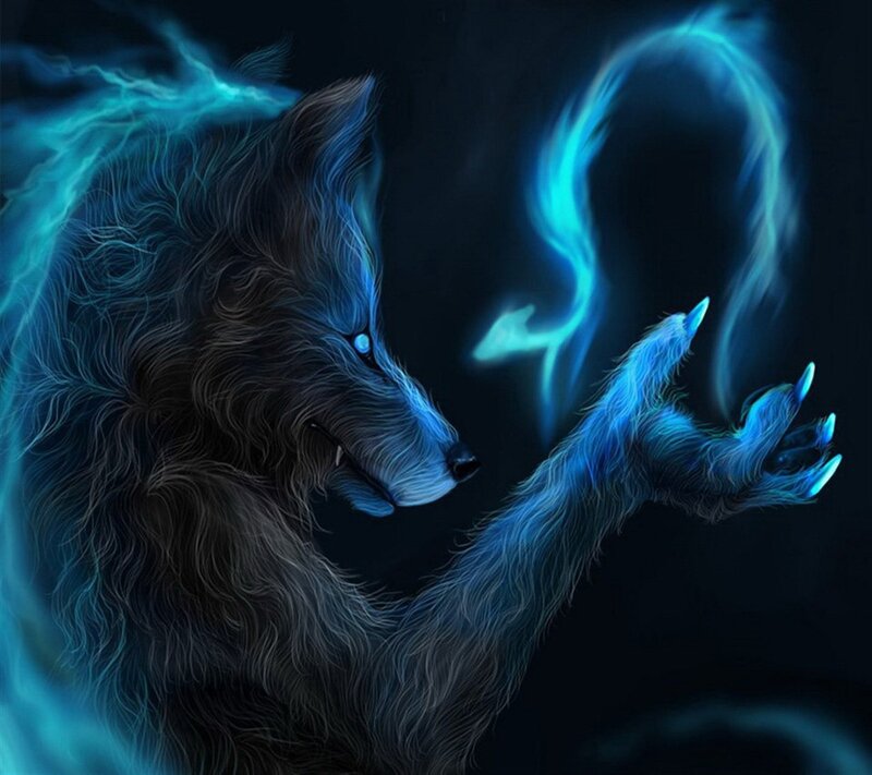 Werewolf with Blue Energy — Dramatic, Night, Digital Art, Blue Energy