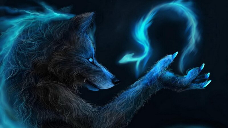 Werewolf with Blue Energy — Dramatic, Night, Digital Art