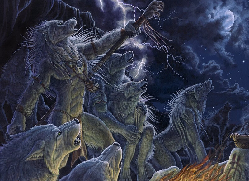 werewolves howling at lightning