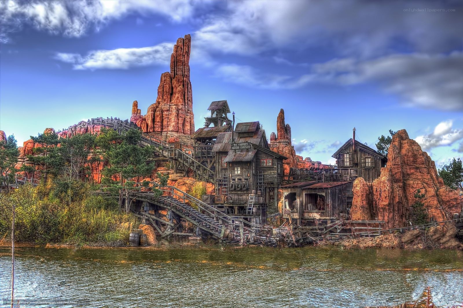 Western mining town by the river