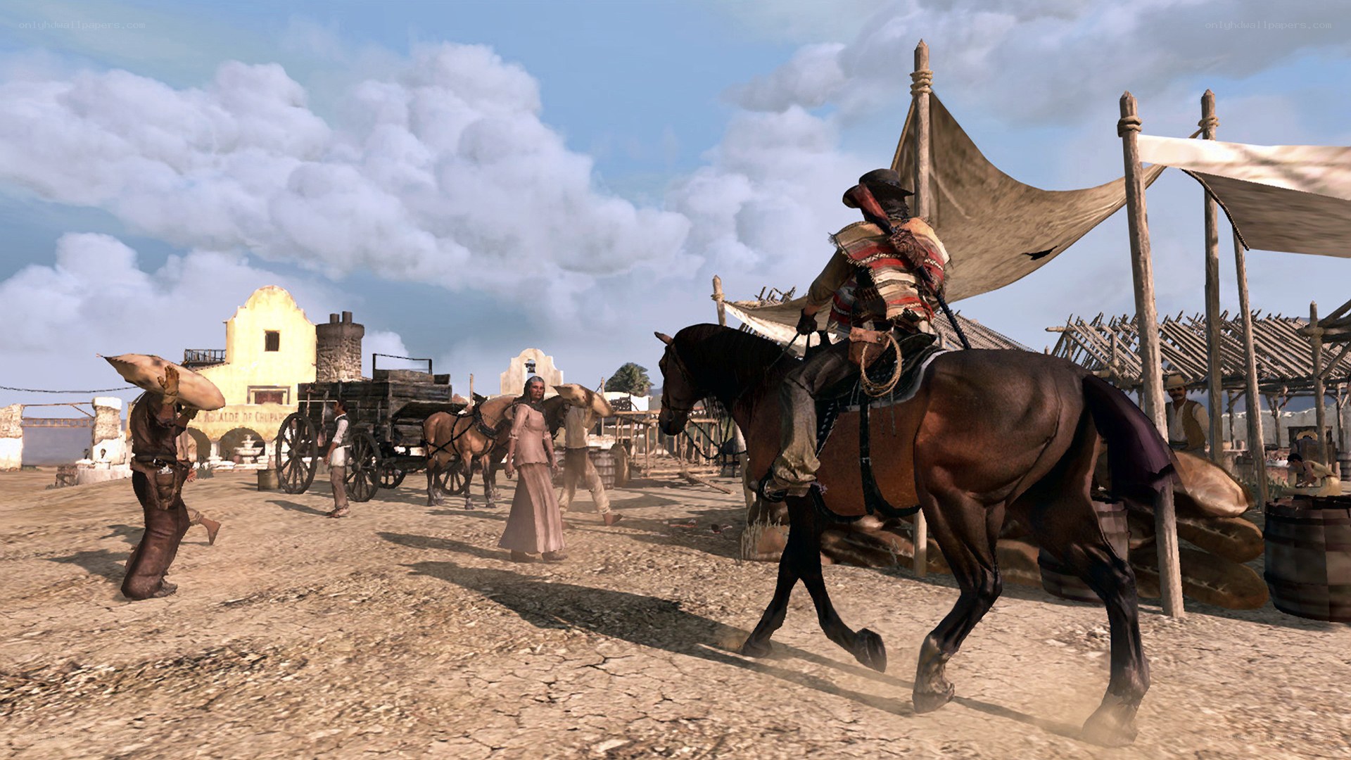 Western town scene with horse
