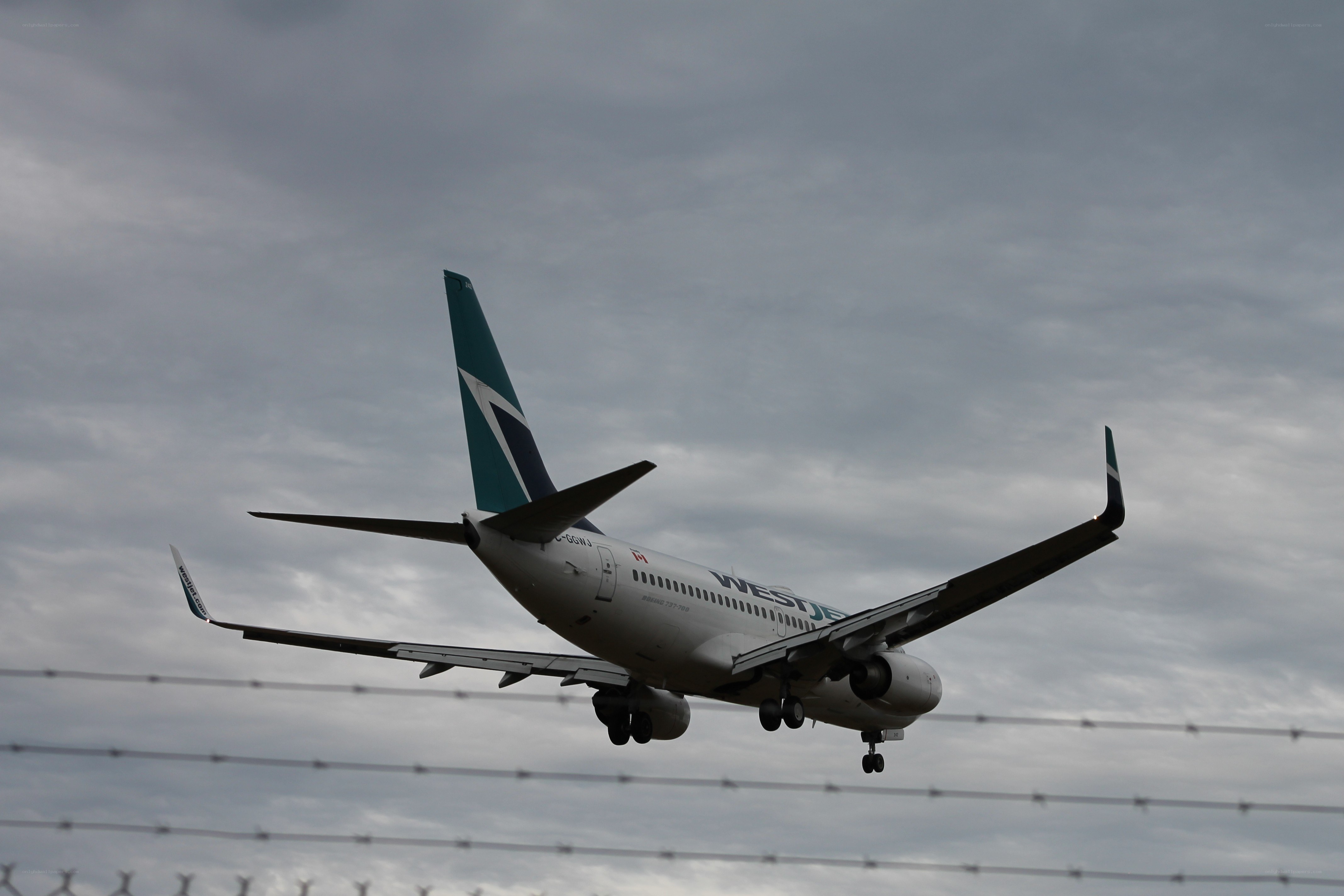 WestJet airplane in flight