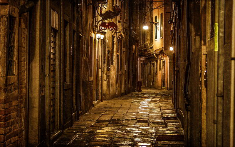 Wet Alley at Night — Brown