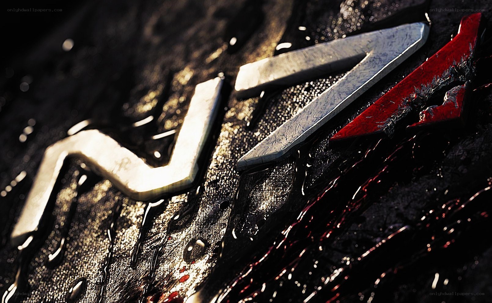 wet car emblem with red streak