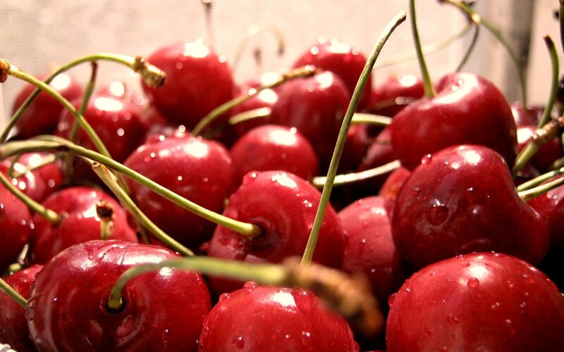 Wet Cherries with Stems