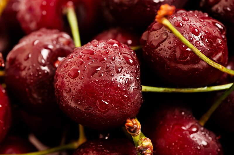 Wet Cherries with Water Droplets