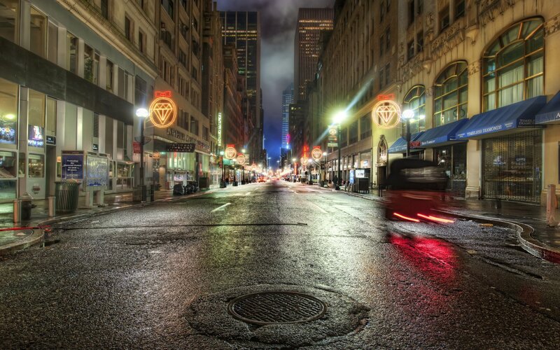 wet city street at night
