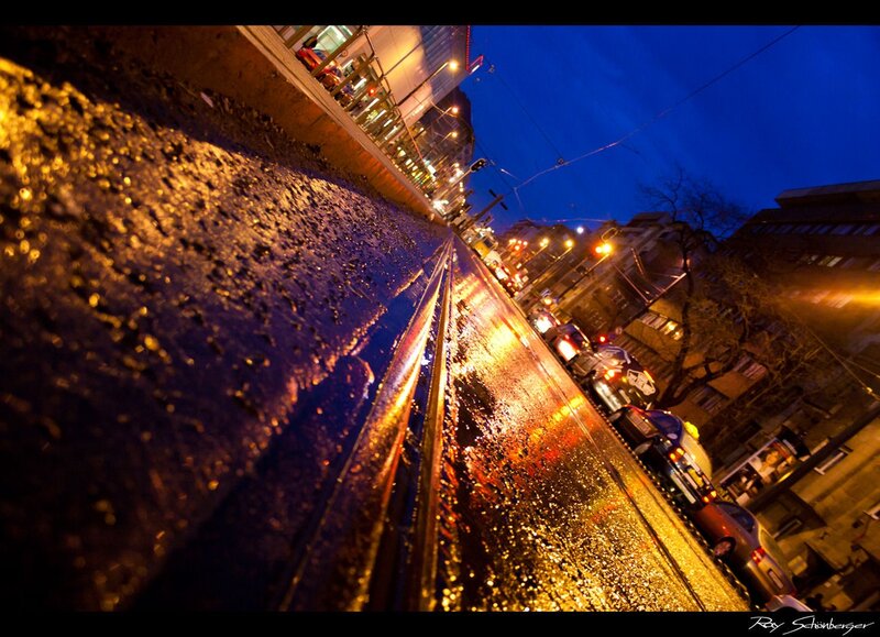 wet city street at night