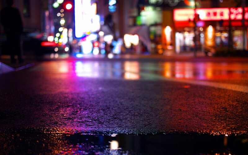 Wet City Street at Night — Black, Dark
