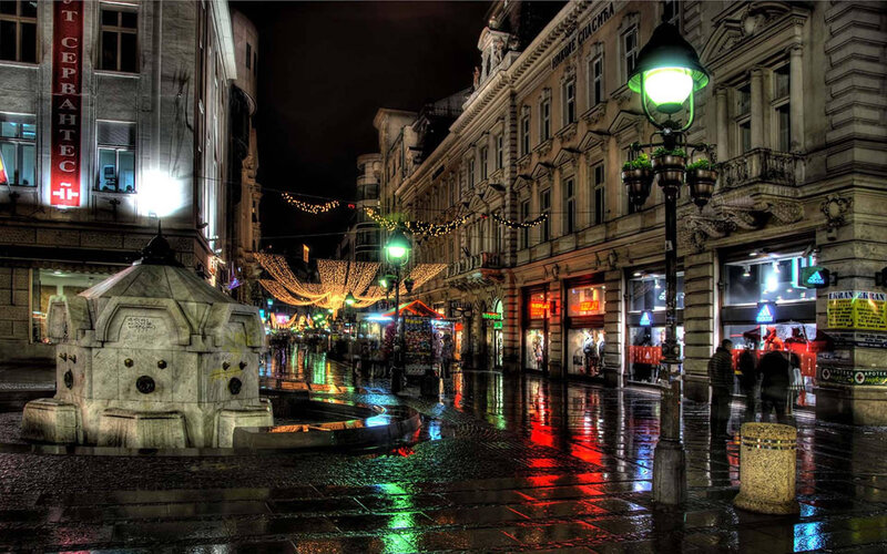 Wet City Street at Night — Black, Dramatic