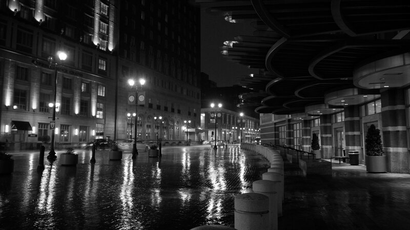 Wet City Street at Night — Black