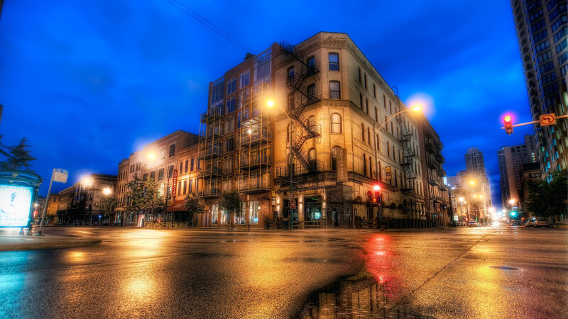 Wet City Street at Night — Blue