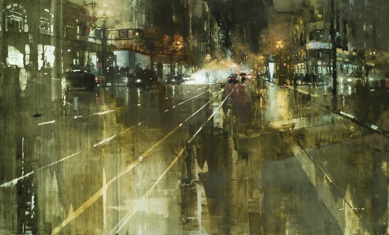 Wet City Street at Night — Yellow