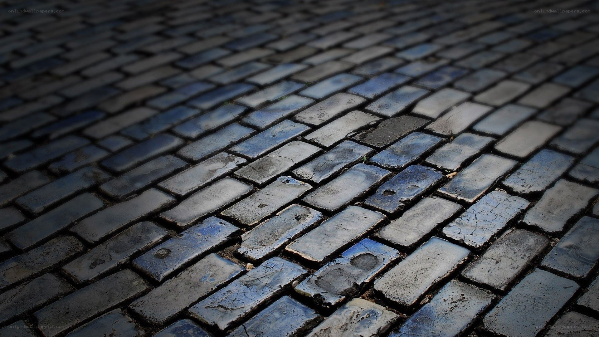 wet cobblestone pavement