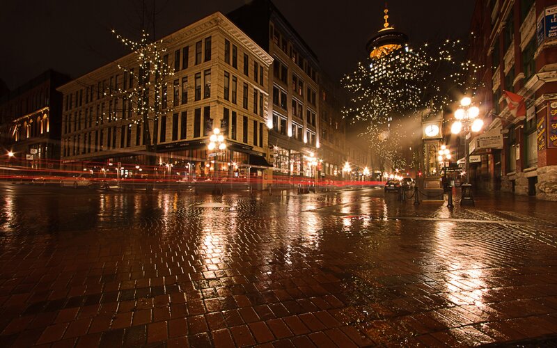 Wet Cobblestone Street — Brown, Dramatic