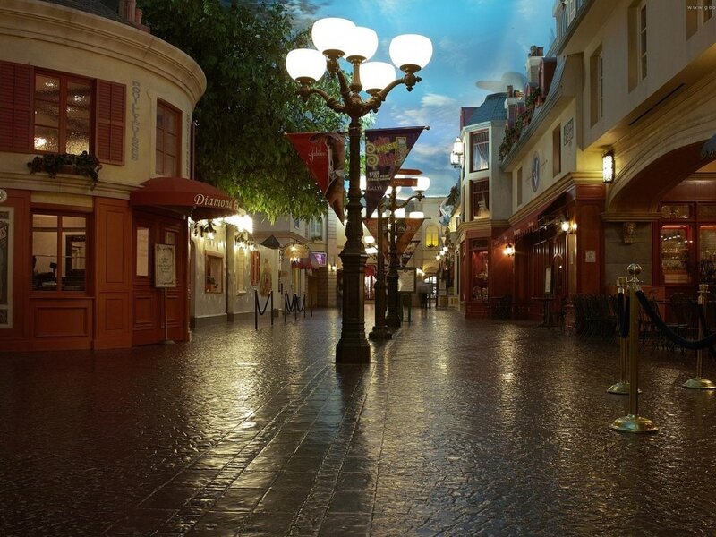 Wet Cobblestone Street — Brown