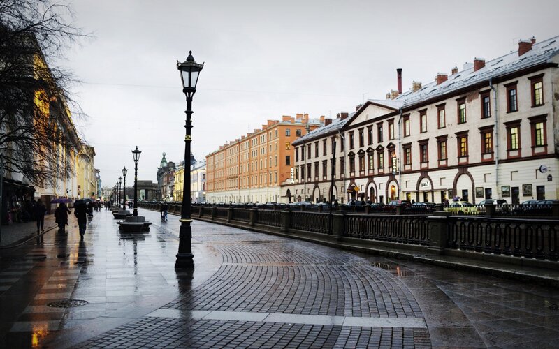 Wet Cobblestone Street — Gray