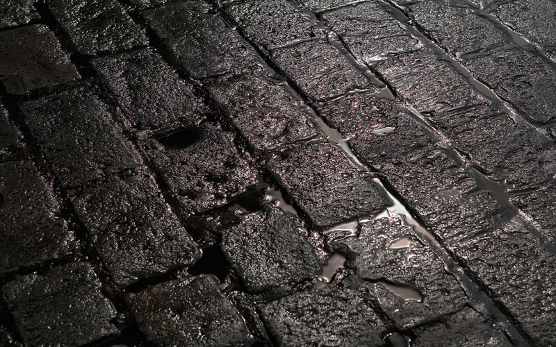 wet cobblestone street