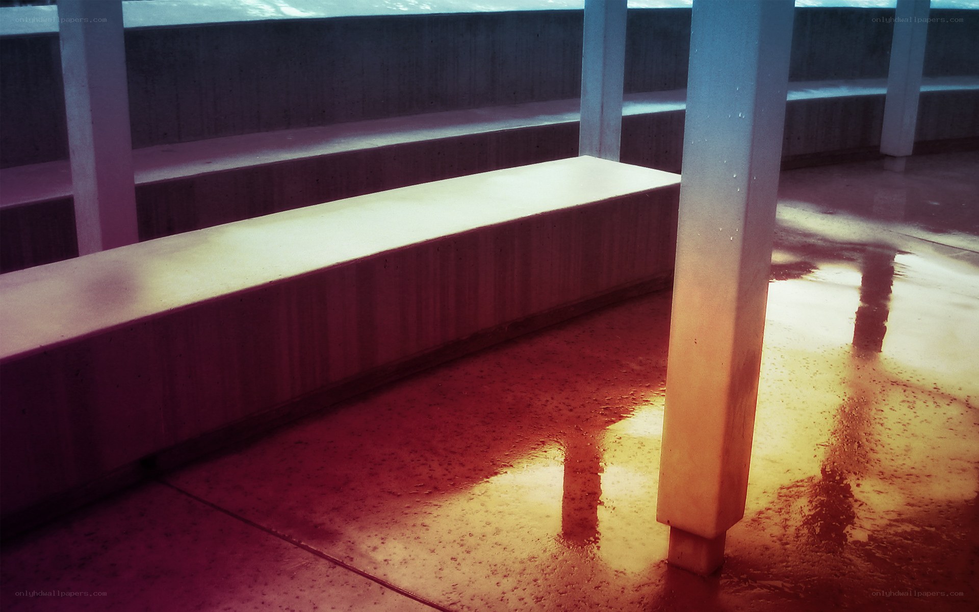 Wet concrete bench in modern structure