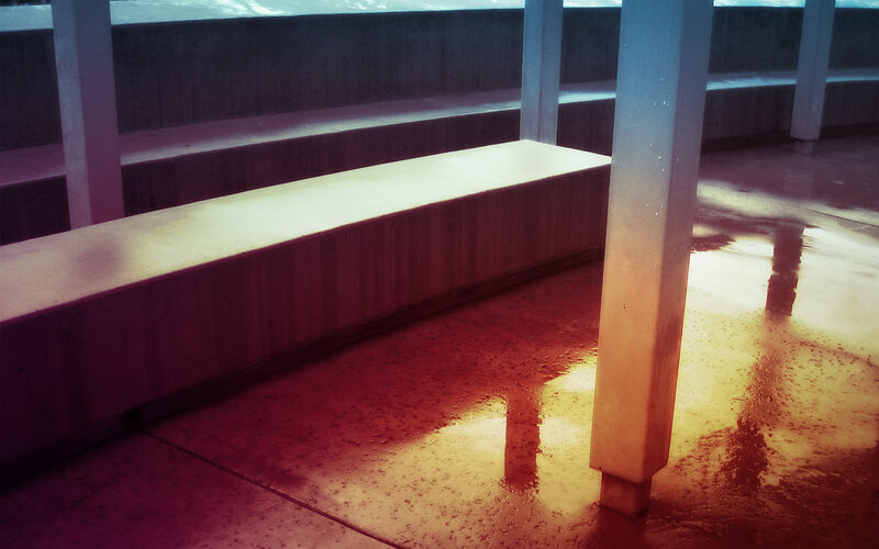 Wet Concrete Bench — Red, Dramatic