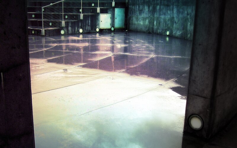 wet concrete courtyard