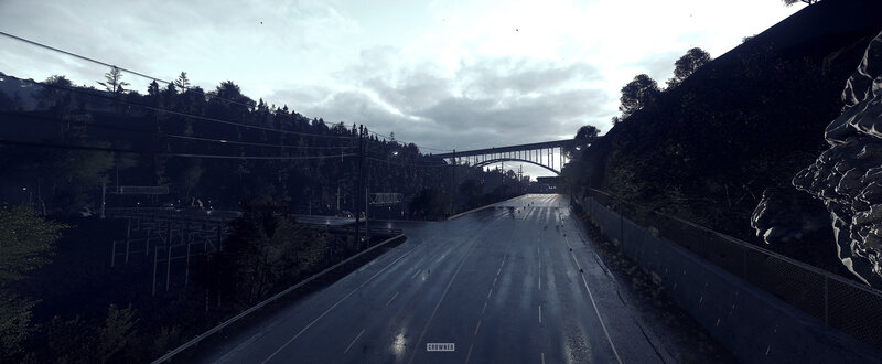 Wet Highway under Bridge