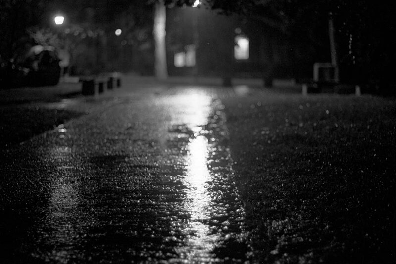 Wet path at night