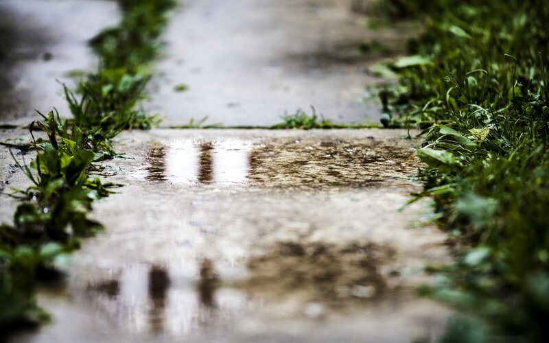 wet path with puddle