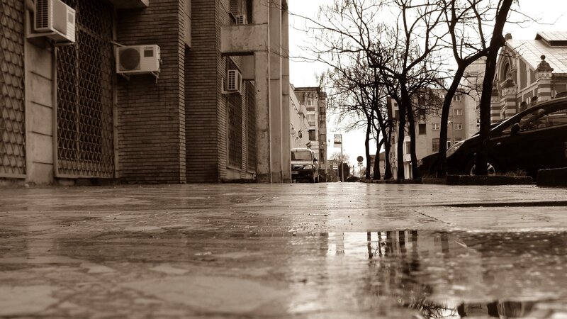 Wet Pavement with Puddle