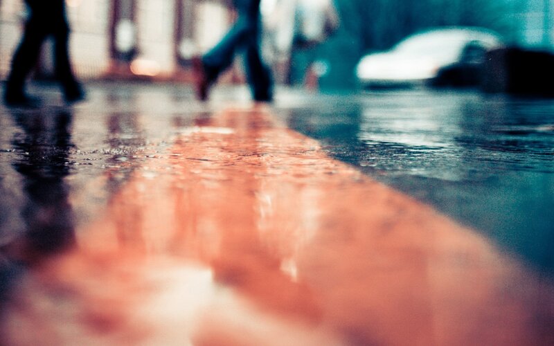 Wet Pavement with Reflections — Red