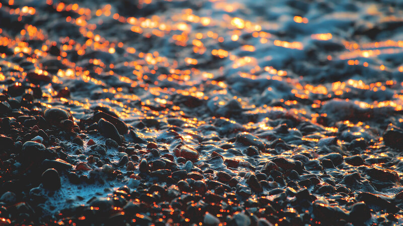 Wet Pebbles on Beach — Blue, Dramatic