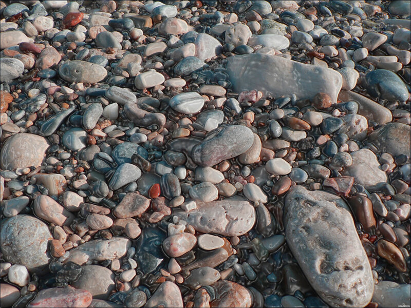 Wet Pebbles on Beach — Gray, Calm, Afternoon, Photograph