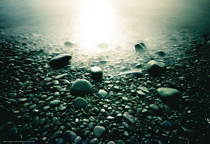Wet Pebbles on Beach — Green, Serene