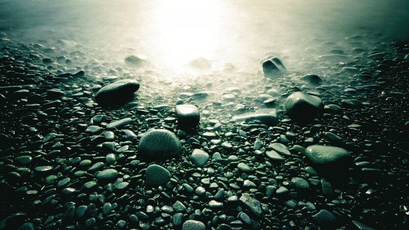Wet Pebbles on Beach — Green