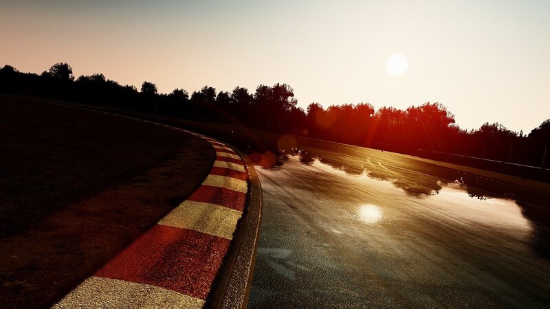 Wet Racetrack at Sunset
