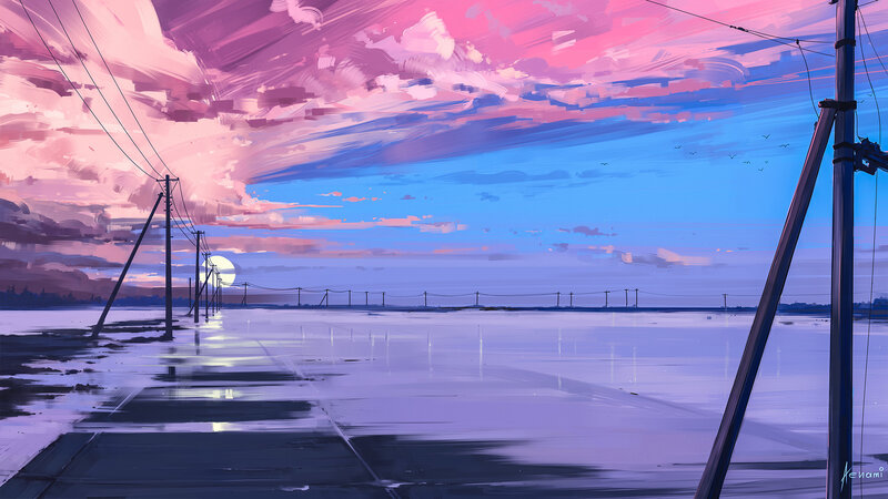 Wet Road at Dusk