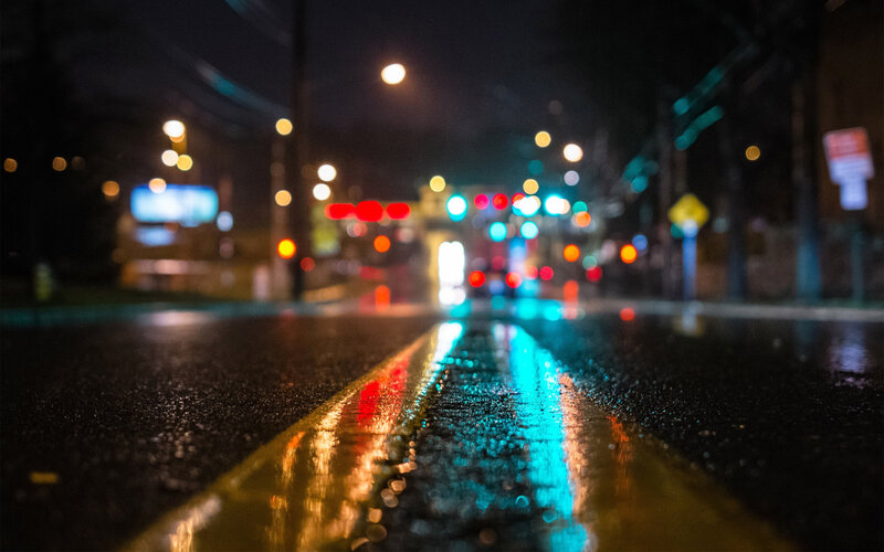 Wet Road at Night — Black, Dark