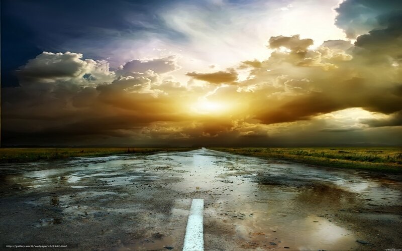 Wet Road at Sunset — Yellow