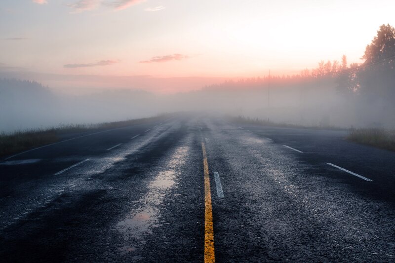 Wet Road in Fog — Gray