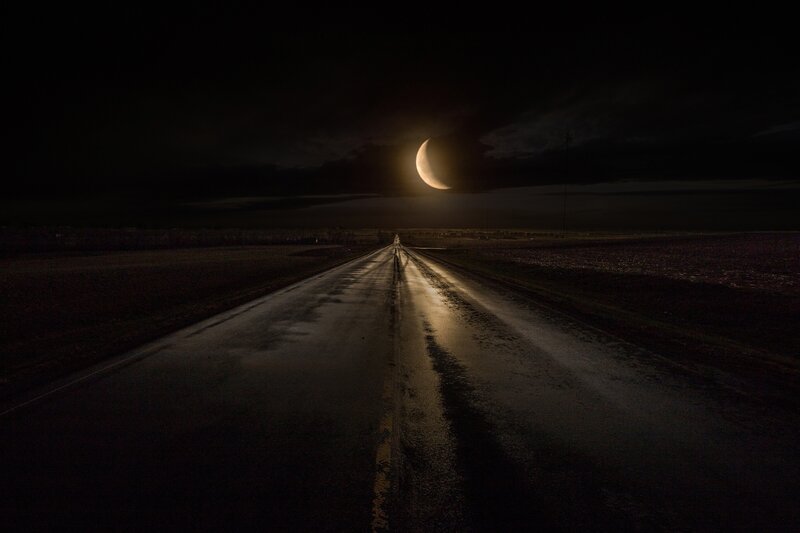 Wet Road under Moon
