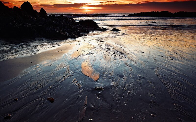 Wet Sand Beach at Sunset