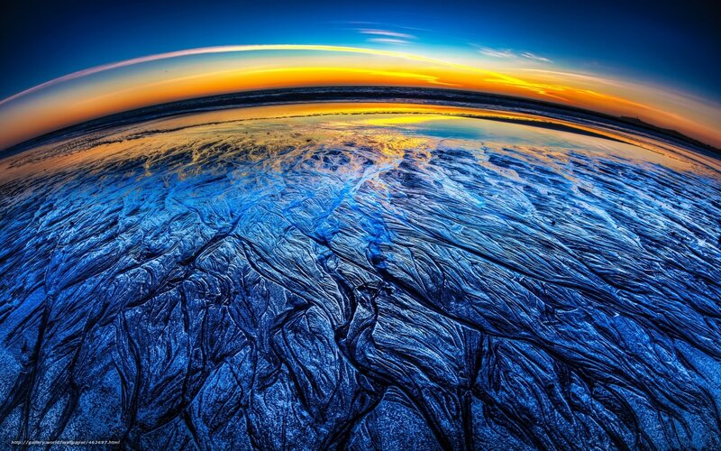 Wet Sand Patterns at Beach — Blue
