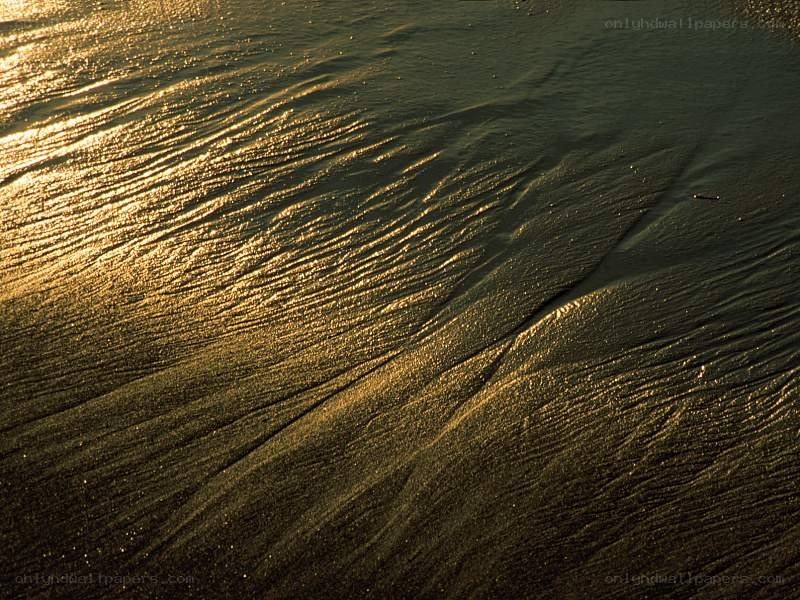 Wet sand ripples at sunset